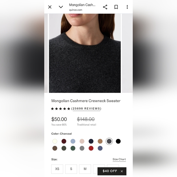 Quince Cashmere XS Crewneck Charcoal Gray Sweater - Picture 11 of 11